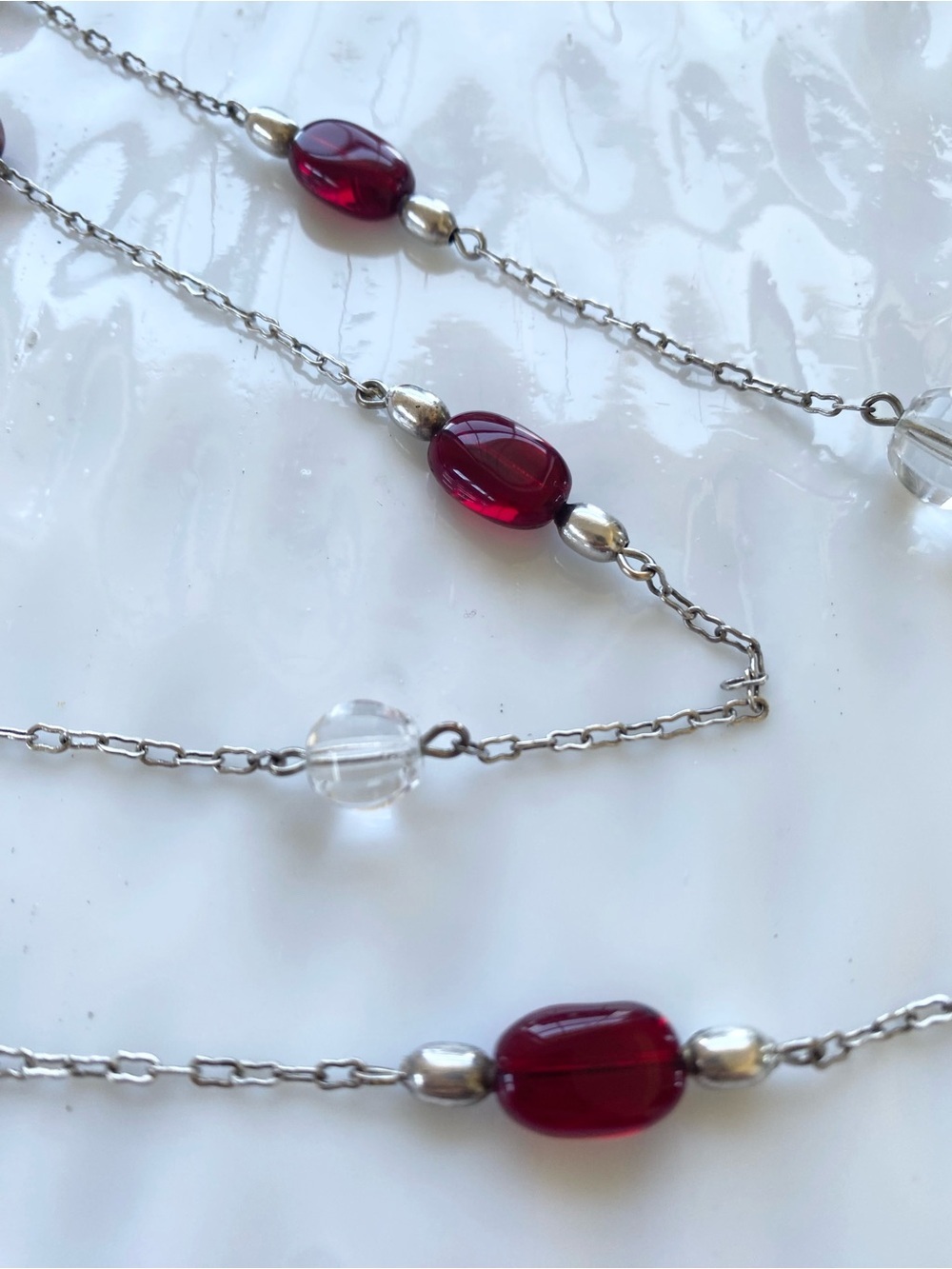 Garnet and Crystal Bead Necklace 42” inches - Picture 5 of 10
